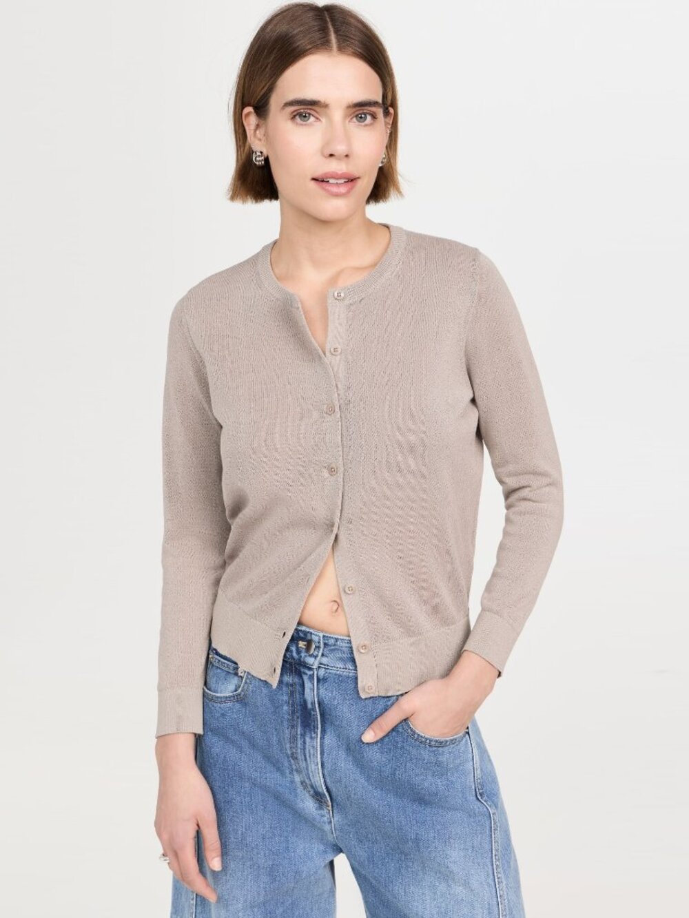 Tibi "Crispy Sweater" Shrunken Cardigan in "Dark Stone", size Large (fits Medium